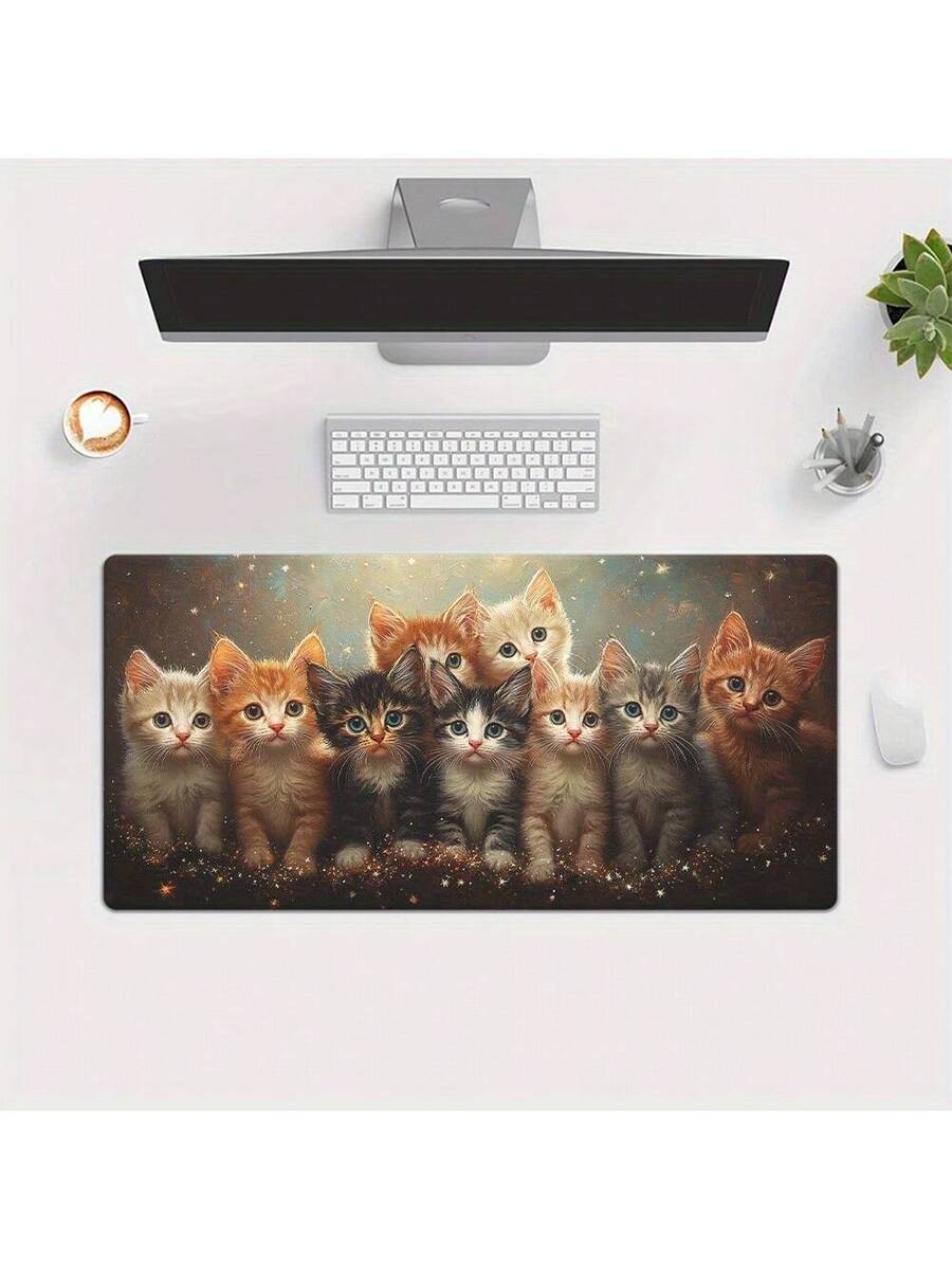 Desk Setup Pc And Laptop - Sevimli Kedi Oyun Mouse Pad'i Masa