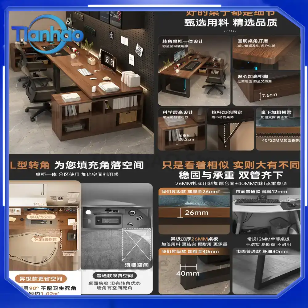 L Şeklinde Kitaplıklı Çift Mon - Desk Setup L Shaped incelemesi ve fiyatı