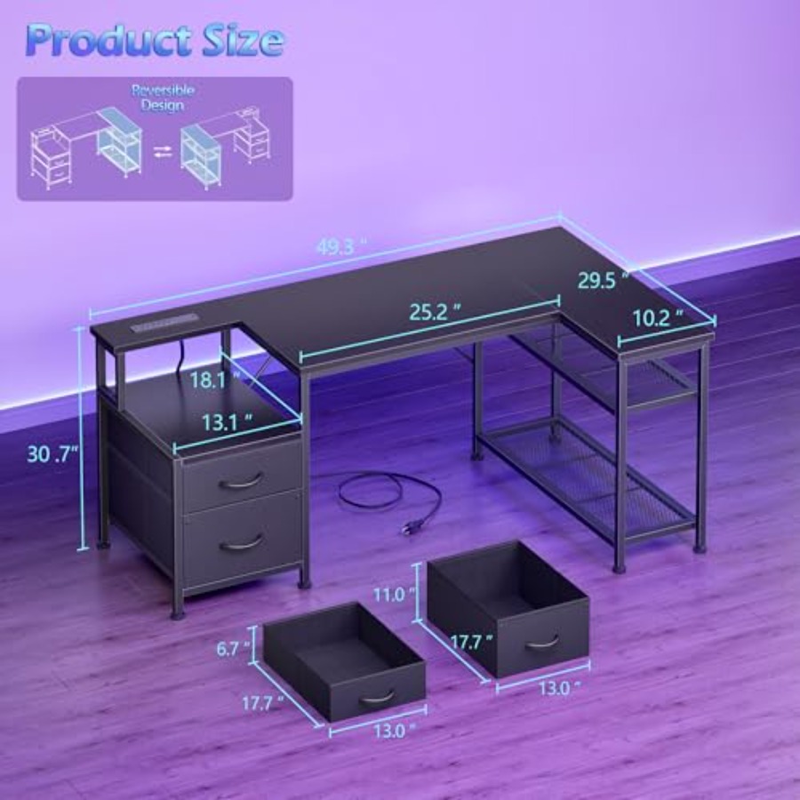 49 İnç L Şeklinde, Güç Prizli  - Desk Setup L Shaped incelemesi ve fiyatı