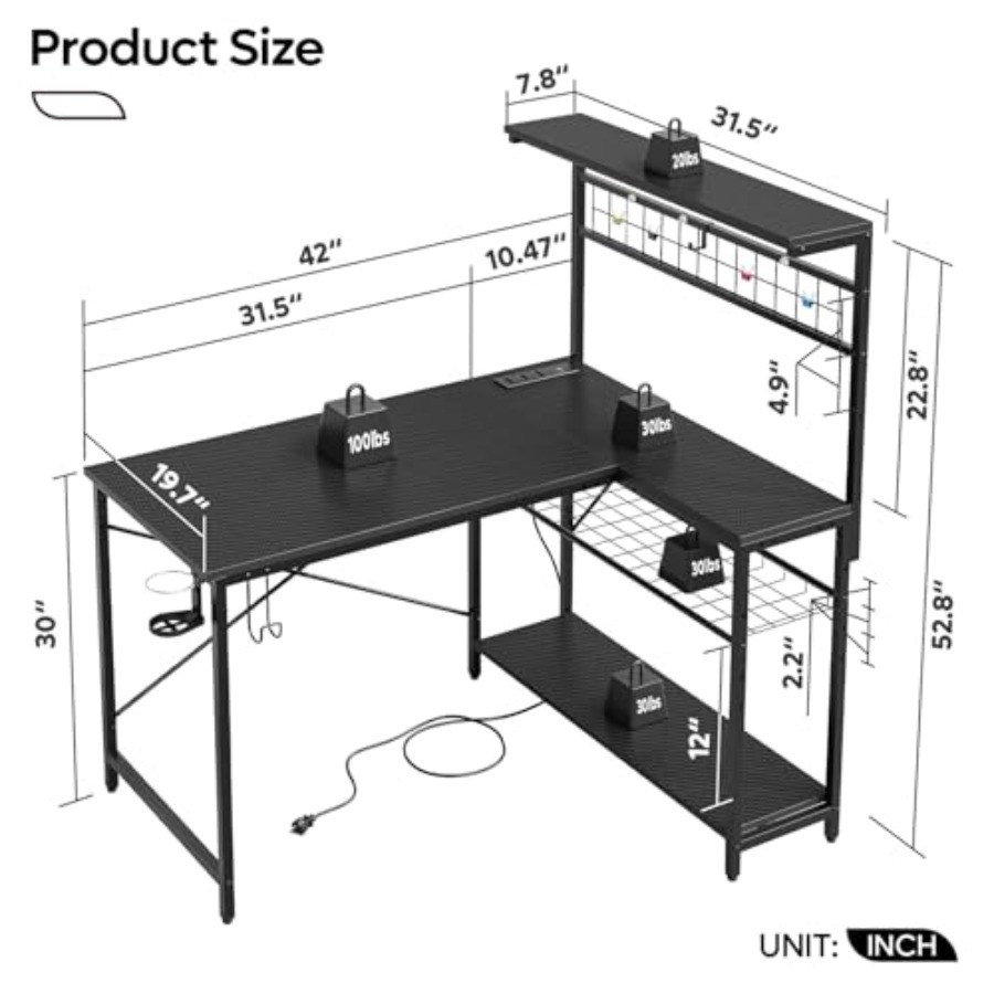 42 L Oyun Masası, Güç Prizleri - Desk Setup L Shaped incelemesi ve fiyatı